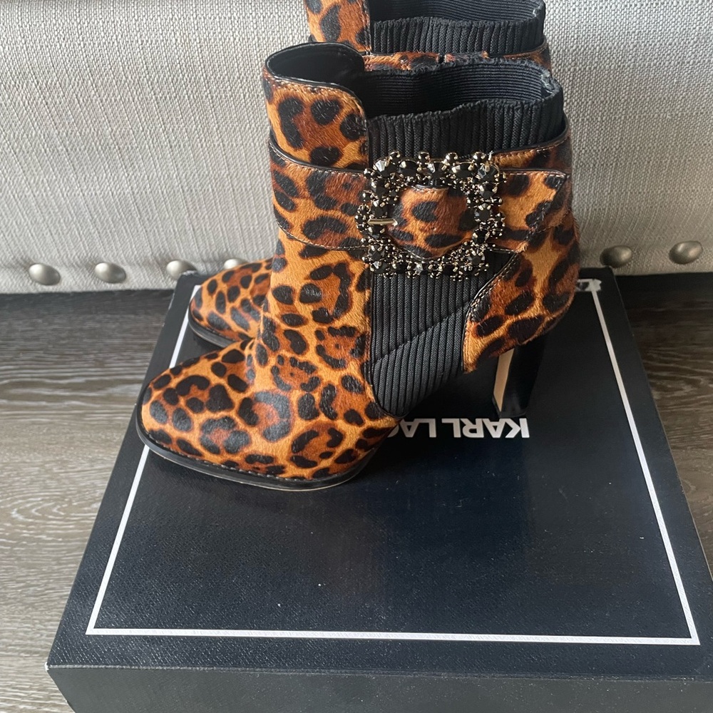 Karl Lagerfeld Brown Ankle Booties with Stiletto Heel